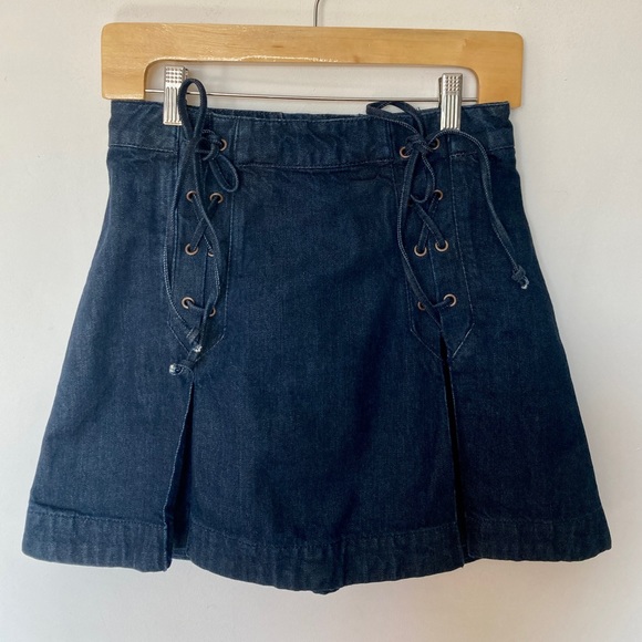 Free People Lace Up Denim Skirt Sz 4 - Picture 3 of 6